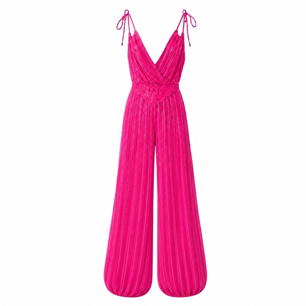 Jasmine by KVM Calif Pink Striped Wide Leg Harem Jumpsuit Made in Greece OS
